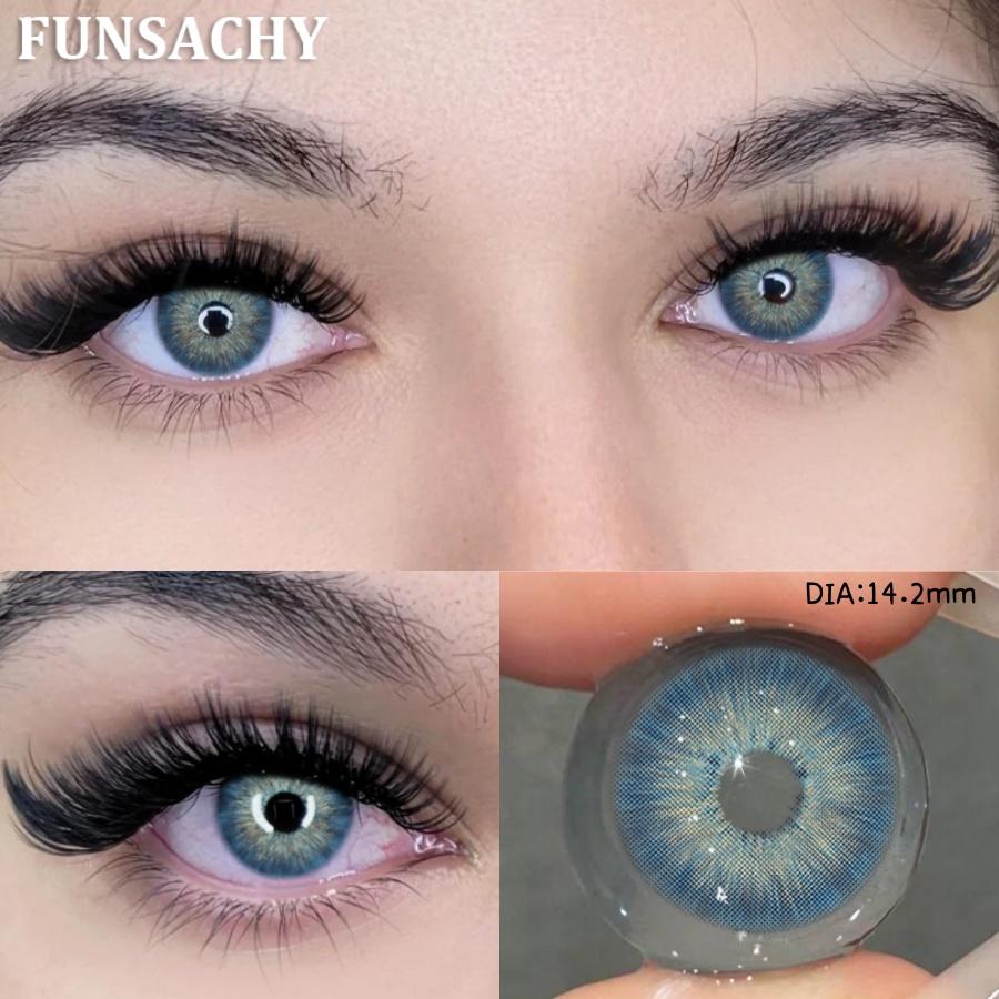 FUNSACHY Colored Contact Lenses Yearly Brown Lens for Eyes Makeup Beauty Green Color Lenses Fashion Grey Pupils Contacts 2Pcs