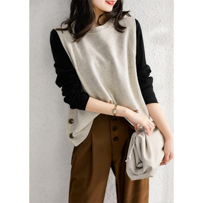 

Весенне-осенний женский вязаный жилет с круглым вырезом, художественная майка, повседневная женская одежда 3XL