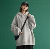 Plus Size Solid Color Korean Style Hooded Sweatshirt - Loose Mid-Length Pocket Jacket for Autumn/Winter