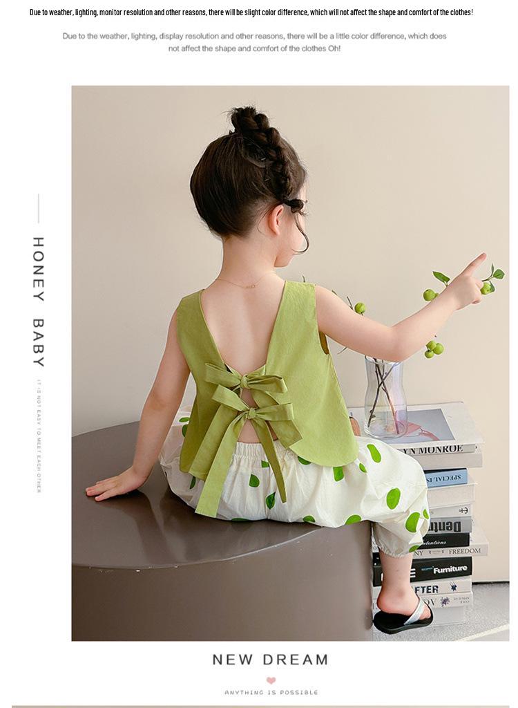 2026 Summer Girls' Cute Polka Dot Backless Vest & Pants Set - Casual Two-Piece for Kids