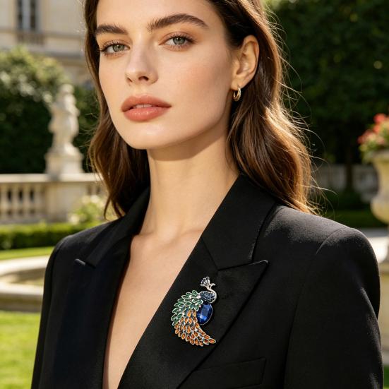 Brooch Pin Imitation Crystal Inlaid Peacock Shape Zinc Alloy Pin Coats Suits Sweaters Dresses Badge Party Fashion Accessory