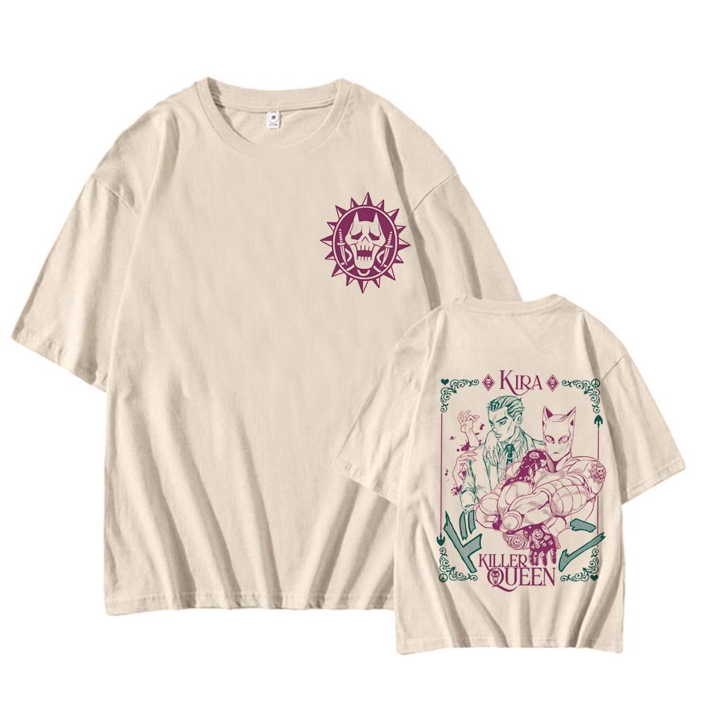 

Летняя Новая Мужская Винтажная Аниме Футболка Jojo Bizarre Кира Killer Queen Японская Аниме Манга Рубашка Мультяшная Футболка Оверсайз Топ 4XL
