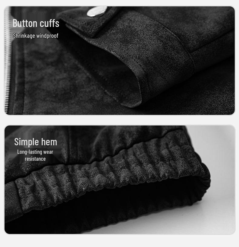 Men's Gray PU Leather Stand Collar Retro Workwear Jacket for Spring/Autumn