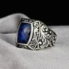 Vintage Silver Color Square Rings for Women Trendy Inlaid with Blue Stone Flower Personalized Creativity Party Rings Jewelry