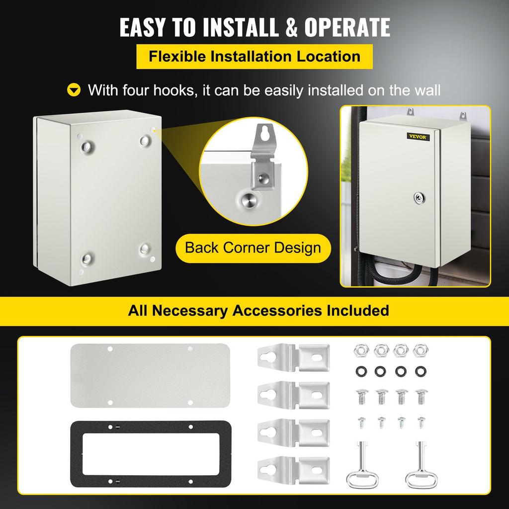 VEVOR NEMA Stahlgehäuse, 30x20x15 cm NEMA 4X Elektrischer Stahlkasten, IP66 Wasserdicht & Staubdicht, Elektrische Anschlussdose für Außen/Innen