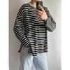 Dámský letní nový pruhovaný jednoduchý ležérní uvolněný zeštíhlující top s dlouhým rukávem
