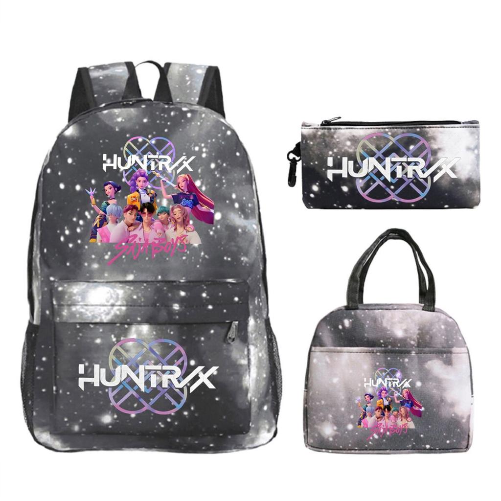 Primary and secondary school students schoolbag three-piece set, animation cartoon personalized printing backpack, casual pencil bag, meal bag