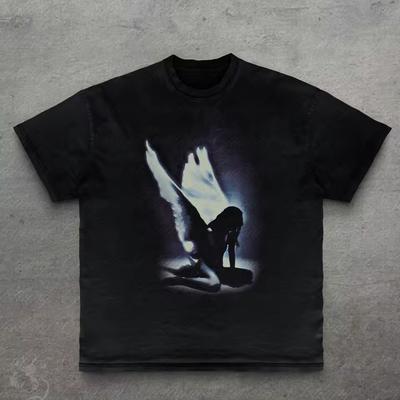 Fallen Angel Graphic Tee, Gothic Dark Art T-Shirt for Men Women, Vintage Style Occult Angel Wing Top, Emo Alt Streetwear Shirt