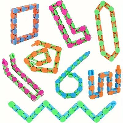 4ks barevné DIY hračky Wacky Tracks Snap Click Fidget Toys Minds Focused Finger Senzorické hadí hračky