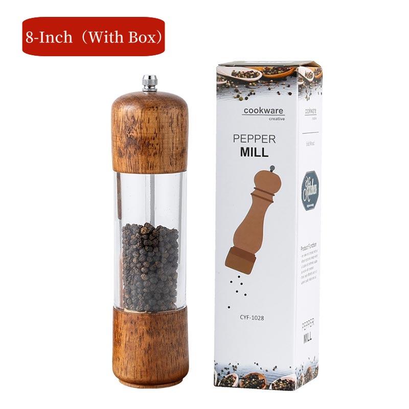 6/8Inch Manual Salt and Pepper Grinder,Solid Wood Spice Shaker Mill Tool With Base,Adjustable Ceramic Core Grinder Kitchen Tools