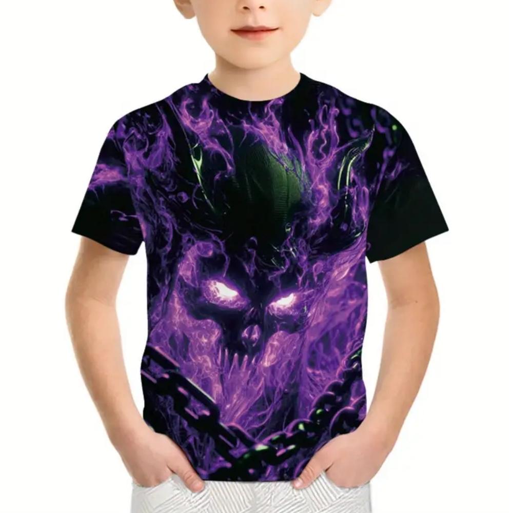 Boys Clothes Horror Skull Print Graphic T Shirts Outdoor Fun Children's Clothing Summer Casual Short Sleeves Children's T-Shirt