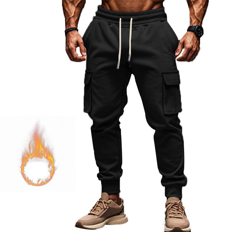 Neue Herbst- und Winter Herren Casual Cargo Hose mit Fleece Mehrfach-Taschen Hose Übergröße Sportliche Freizeit-Hose
