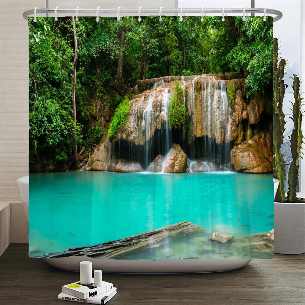 Forest Natural Scenery Shower Curtains 3D Printing Bath Curtains Polyester Washable Fabric With Hooks Home Decorative Screen