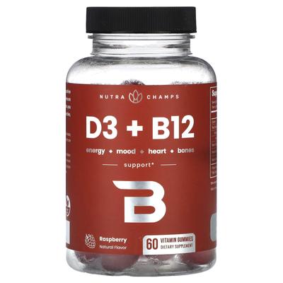 D3 + B12, Raspberry, Vitamin Gummies 60 Pieces