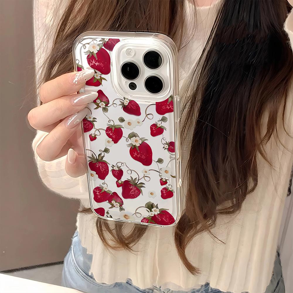 Strawberry Full Screen Y2k Phone Case For iPhone 16 15 14 13 12 11 Pro Max 7 8 Plus XR XS Max Shockproof Transparent Back Cover