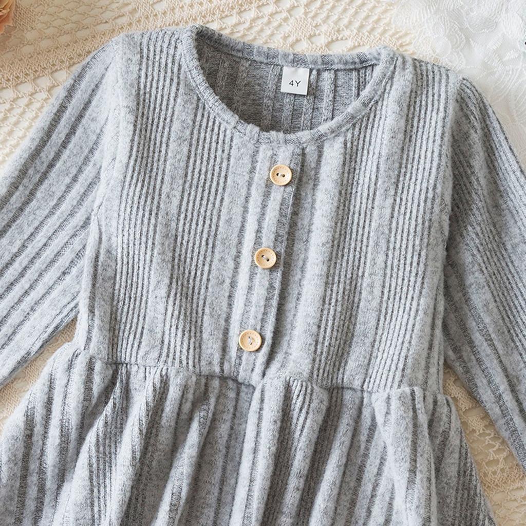 Girls Fashion Cute Long Sleeve Princess Dress Solid Color Casual Dresses
