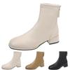 Fashion Women Artificial Leather Solid Color Thick Sole Square Heels Zipper Short Booties Square Toe Shoes Boots Size 6 Women