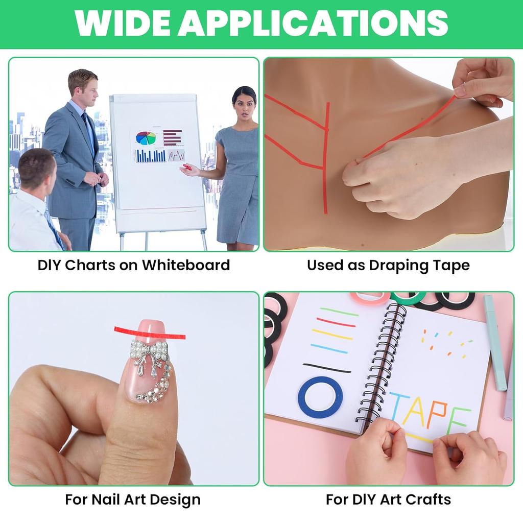 30 Rolls 1/8 Whiteboard Tape,3mm Thin Draping Tape Dry Erase Board Tapes Ptriping Tapes for White Board Lines White Boards Accessories DIY Art Crafts