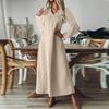 Women's Fashion V-Neck Long Sleeve Pocket Solid Color Zipper Casual Vacation Long Cotton Linen Dresses