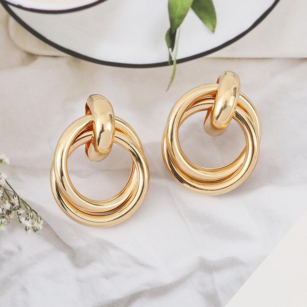 2024 Trendy Geometric Gold Hoop Earrings: Exaggerated Retro Style for Women