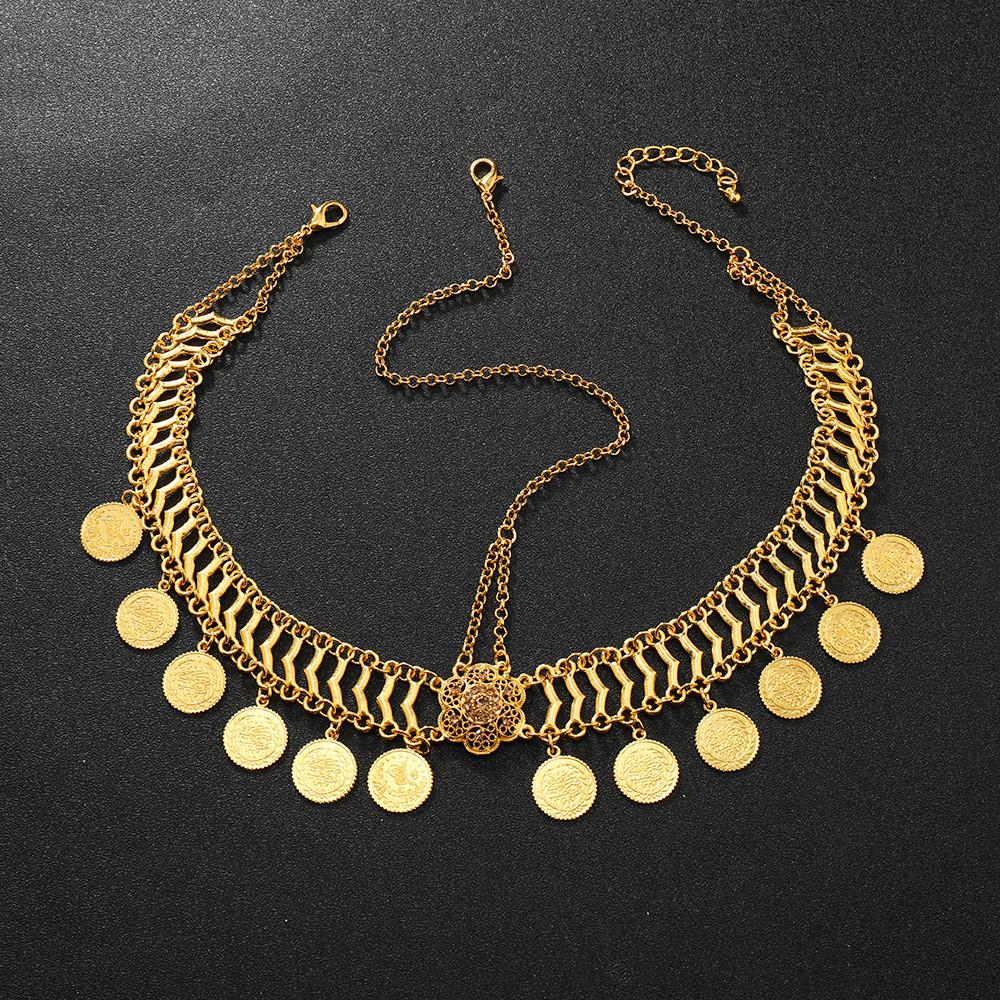 Gemstone Decor Simulation Flower And Circular Tassel Design Headwear Gold