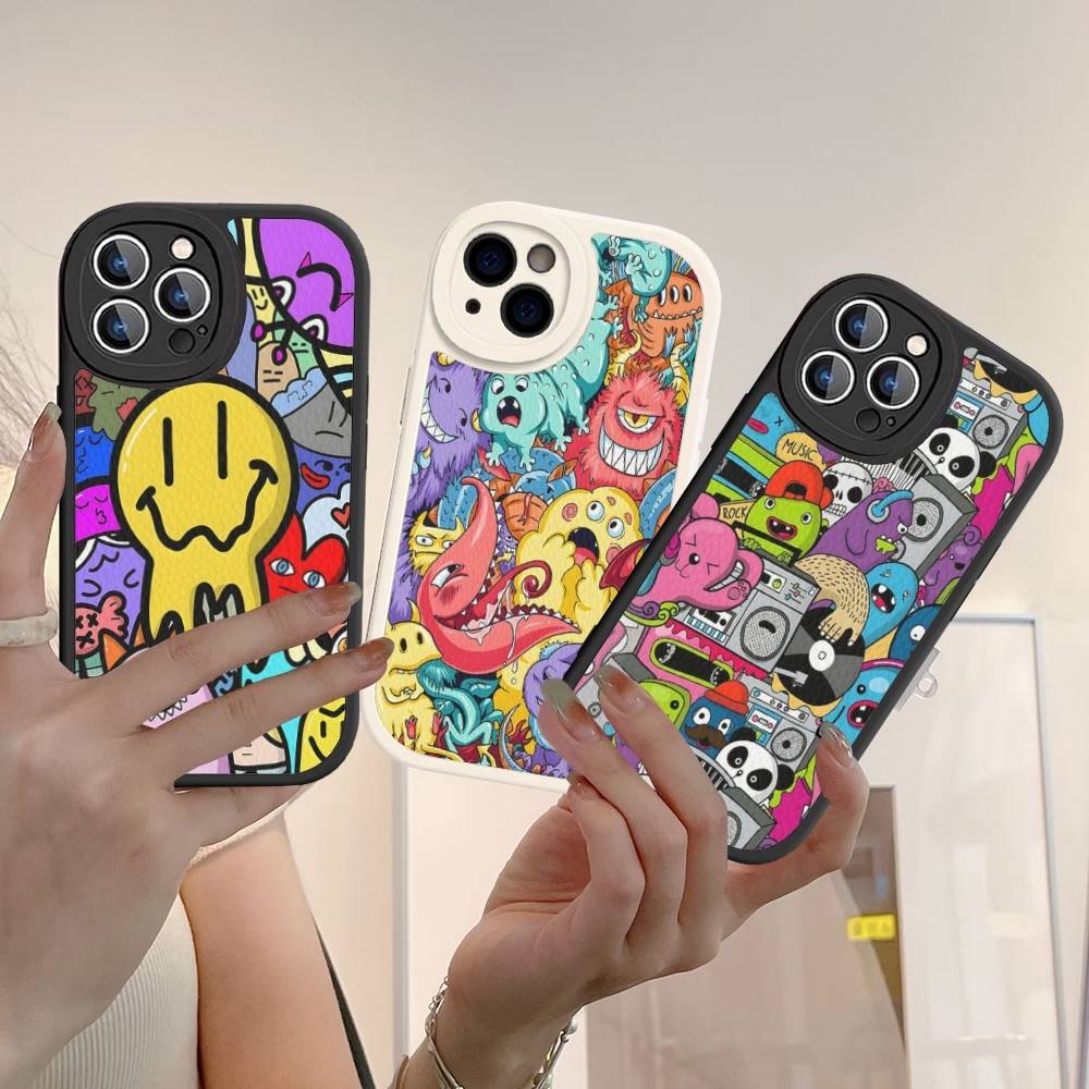 Cute Little Monster Phone Case Hard Leather For iPhone 16 15 14 13 12 Mini 11 14 Pro Max Xs X Xr 7 8 Plus Fundas