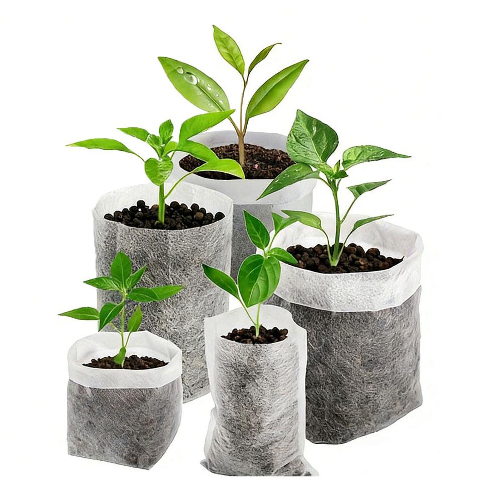100pcs Biodegradable Nonwoven Nursery Bags Seedling Grow Pots Eco-Friendly Breathable Plant Bags for Garden Greenhouse Transplanting