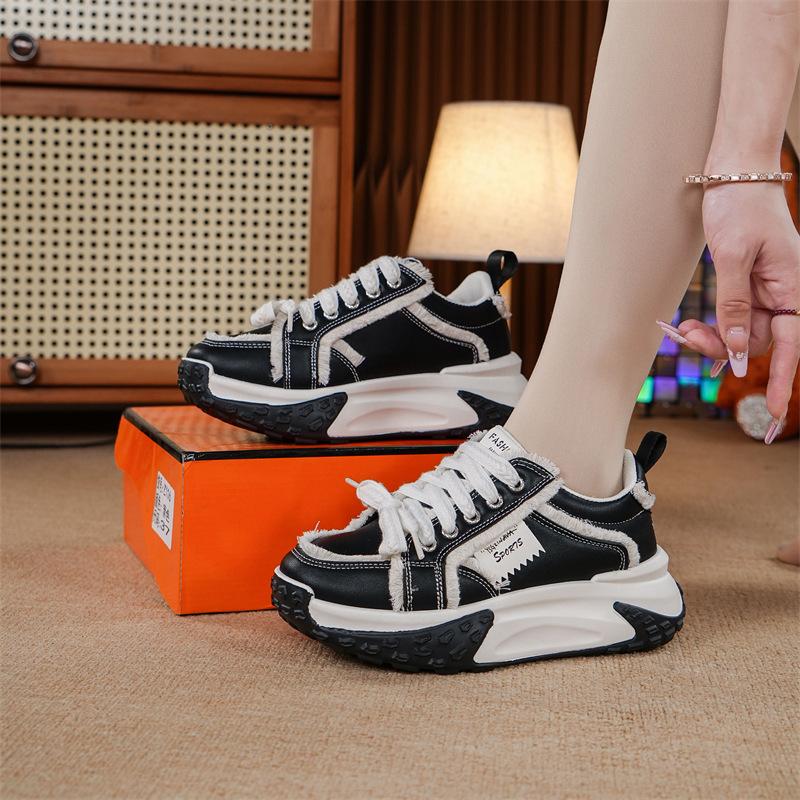 Spring Summer Increased 5CM Women Platform Sneakers High-quality Microfiber Leather Lace-up Women Vulcanized Shoes  Mujer