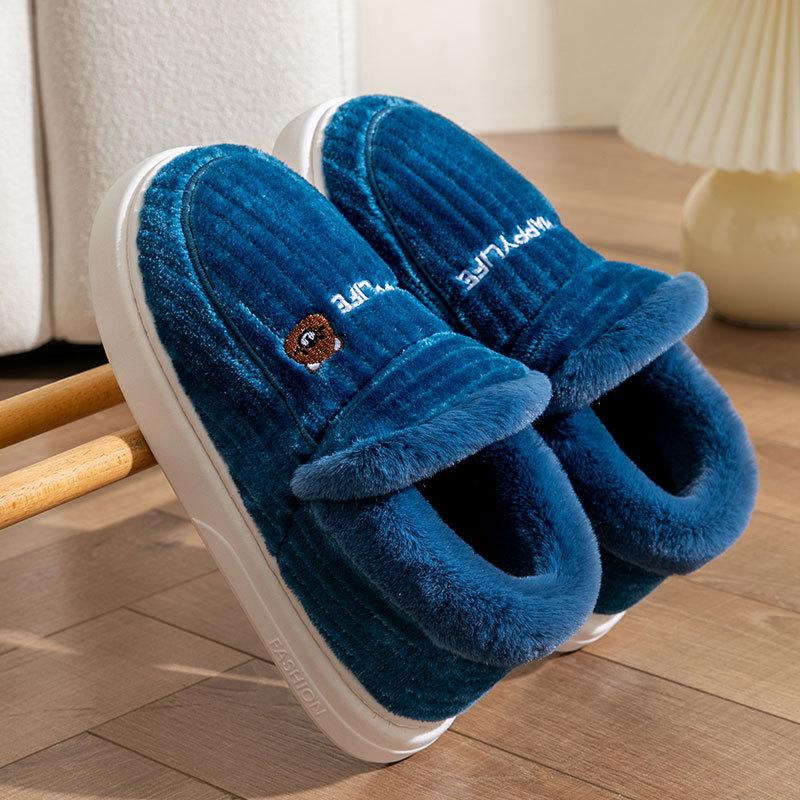 Bag Heel Thickened Cotton Slippers Men's Autumn and Winter Velvet Indoor Home Household Winter Thick-soled Warm Cotton Shoes Women