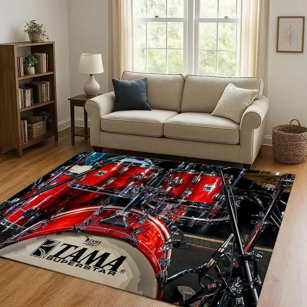 Retro TAMA Drum Kit Drum Set Music Instruments Living Room Non-Slip Area Rug Carpet for Bedroom Playroom Sofa,Home Decor Doormat
