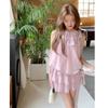2026 Spring/Summer Pink Lace Strappy Tank Top & Ribbon Skirt Set for Women