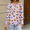 Dámské tričko s potiskem Halloweenu, knoflíky, dlouhý rukáv, denní, víkendová móda, základní, výstřih do V, běžný top