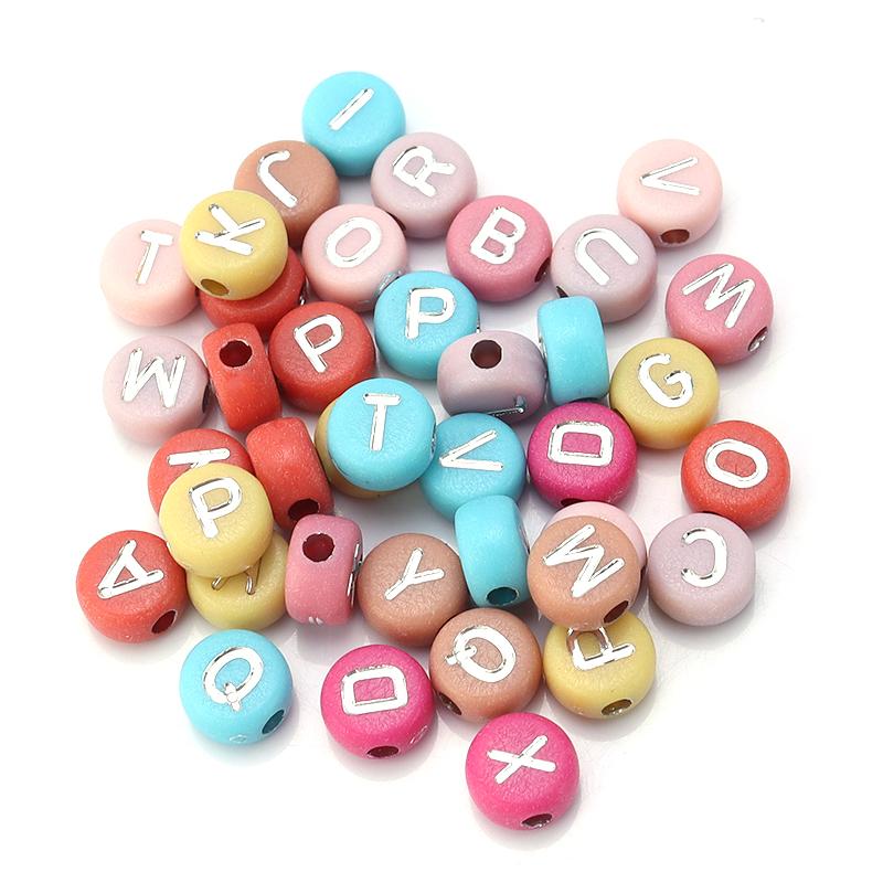 100pcs 7mm Multicolor Acrylic Alphabet Beads Heart Numbers Letter Loose Beads For Jewelry Making DIY Bracelets Gift Wholesale