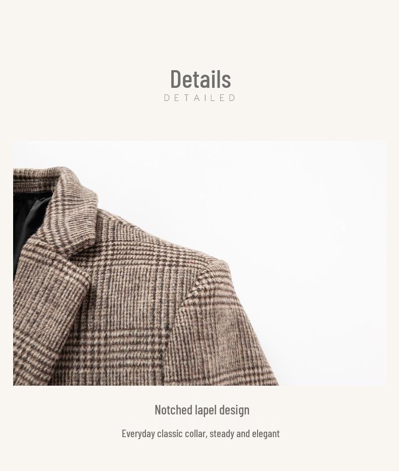 Yi Zhi Fan Men's Plaid Wool Coat - Mid-Length, Thickened Suit Collar Windbreaker