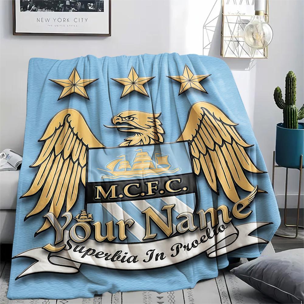1PC Manchester City F Custom Name Patterned Flannel Blanket Suitable For All Seasons For Home Decor Warmth And Comfort Gifts Holiday Present