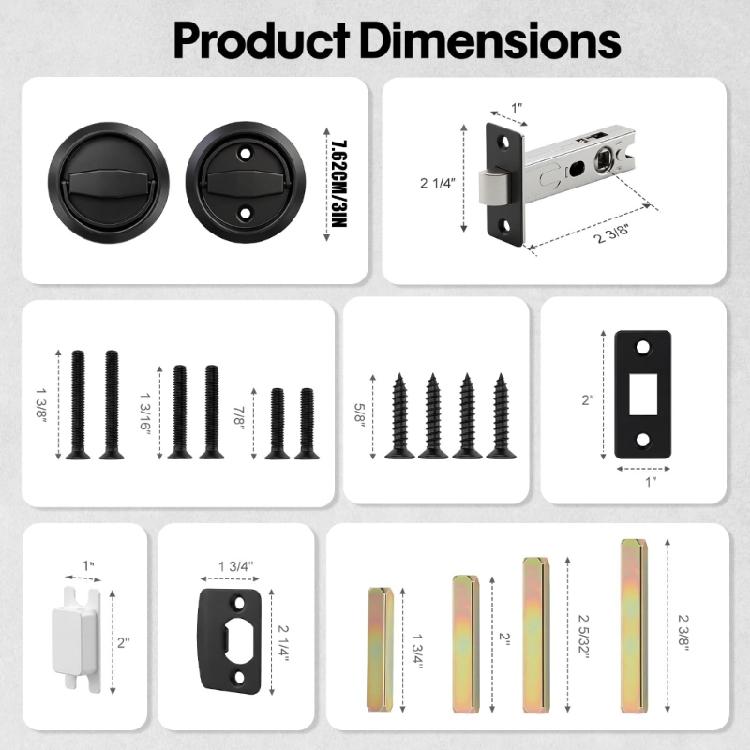 Closet and Hallway Door Recessed Lock Set, Black Round Hardware with 3 In Pull Diameter, Metal Construction, and Interior Thickness Compatibility