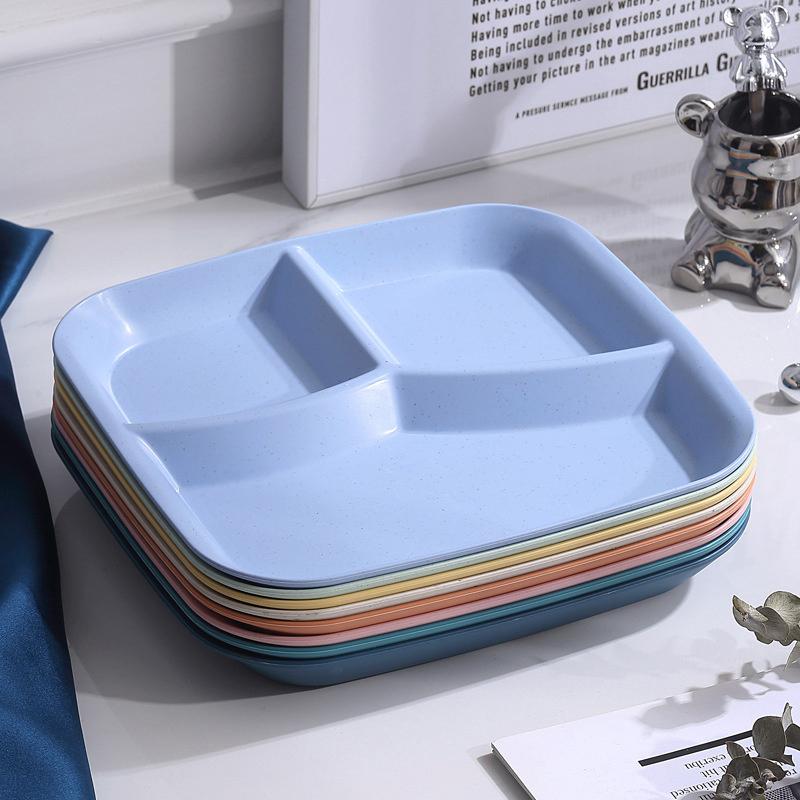 Food Fruit Salad Divided Plate Three-Grid Western Compartment Plate Diet Meal Plate Food Tray Kitchen Dinnerware