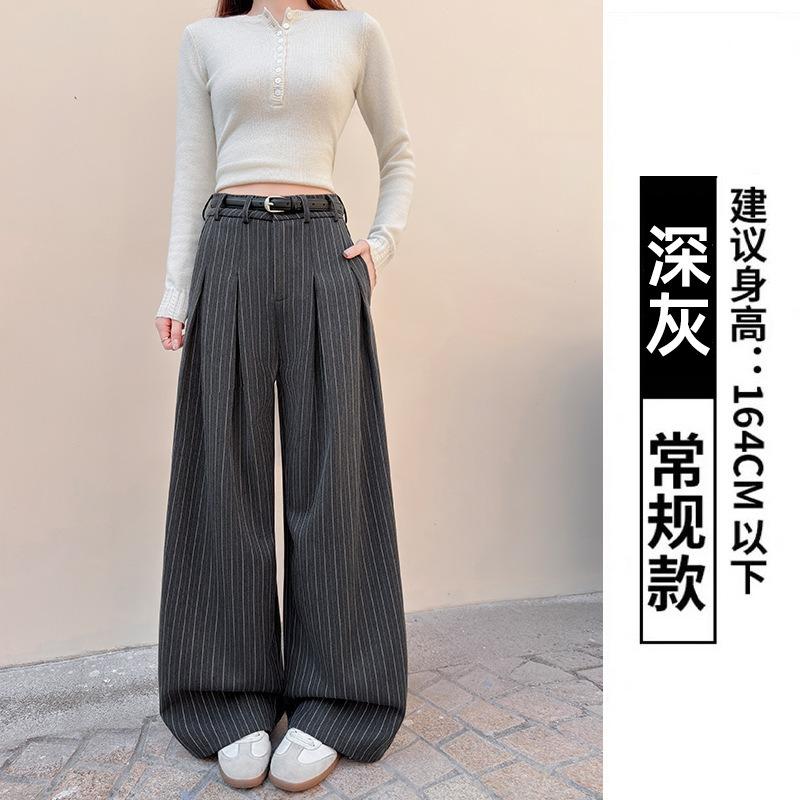 

Old Money Style Striped Pleated Suit Pants Women s Pants Women s Spring Drape Straight Pants Designed Wide Leg Pants XL чорний