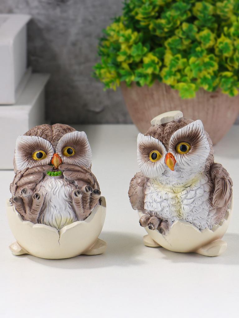 Set of 2 Realistic Resin Owl Statues Home Decor Cartoon Owl Sculptures Exquisite Craft Ornaments for Living Room Decor