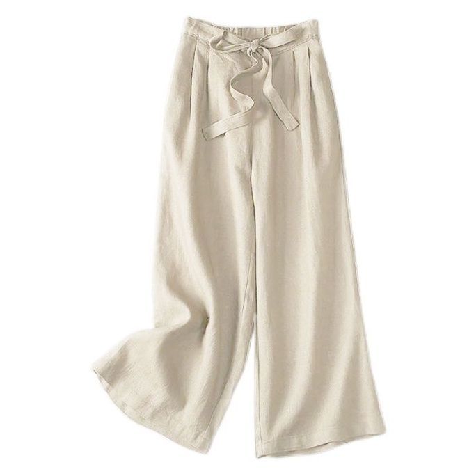 

Тонкие хлопково-льняные брюки с широкими штанинами для женщин, свободные и стройнящие, с высокой посадкой, трендовые и универсальные, женские, скидка 9% 2XL