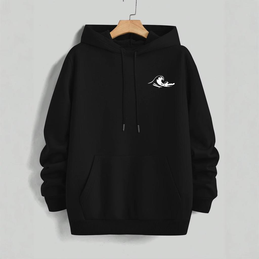 Little Wave Chest Printed Hooded Sweater Women's Casual Loose Oversize Pullover Hoodie