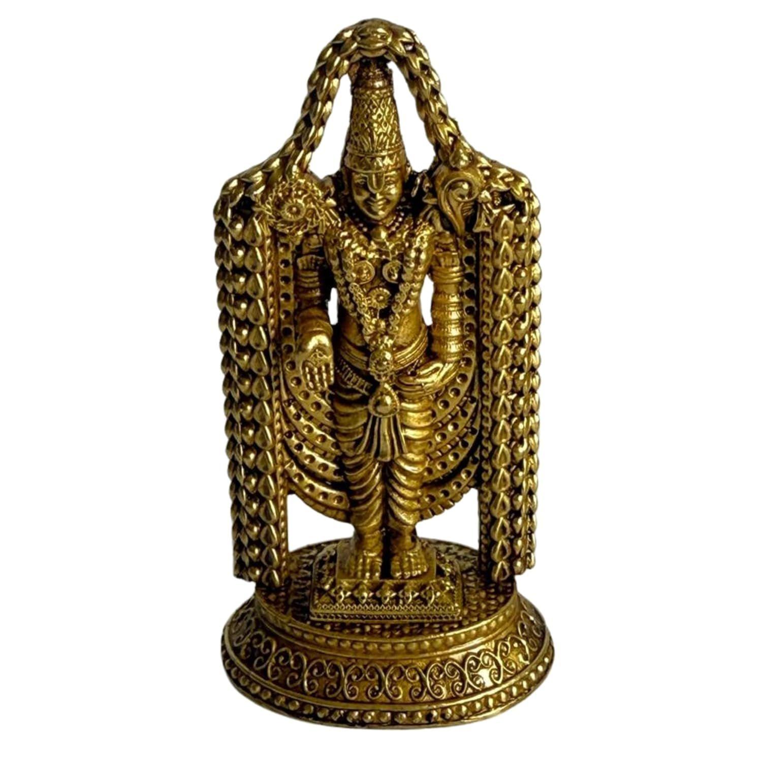 CraftIndia Golden Brass Handcrafted Tirupati Balaji Idol Lord Venkateswara Murti for Mandi