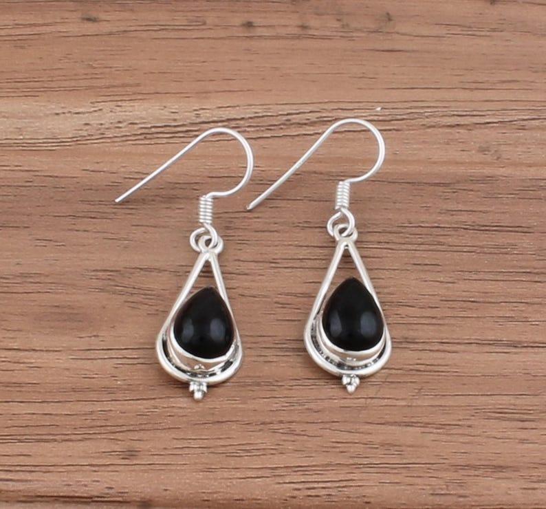 Solid 925 Sterling Silver Black Onyx Gemstone Women Dangle Earrings Gift For Her Statement Earrings Jewelry