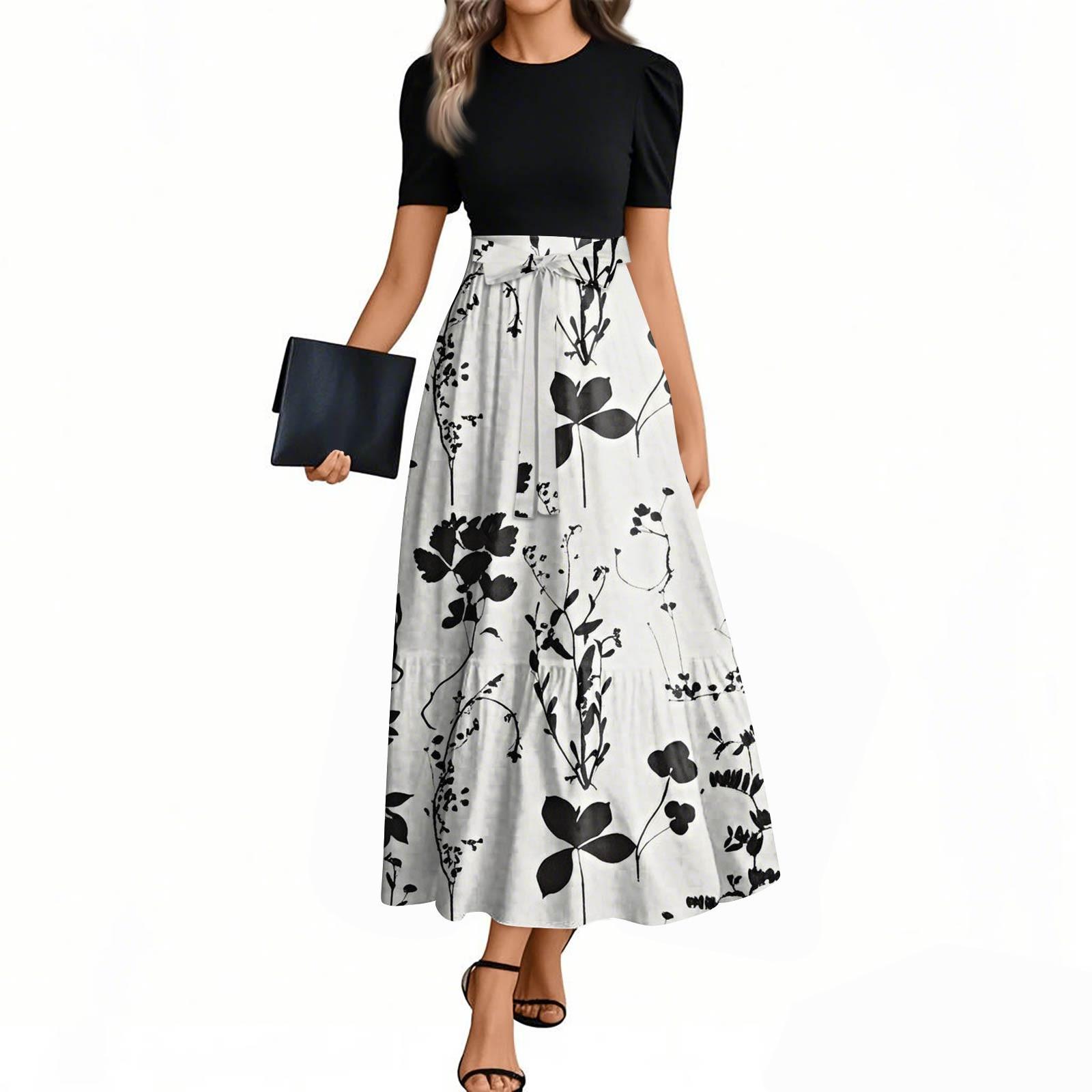 

Женские модные повседневные платья с поясом, короткими рукавами и круглым вырезом, с принтом, элегантные, темпераментные XXL