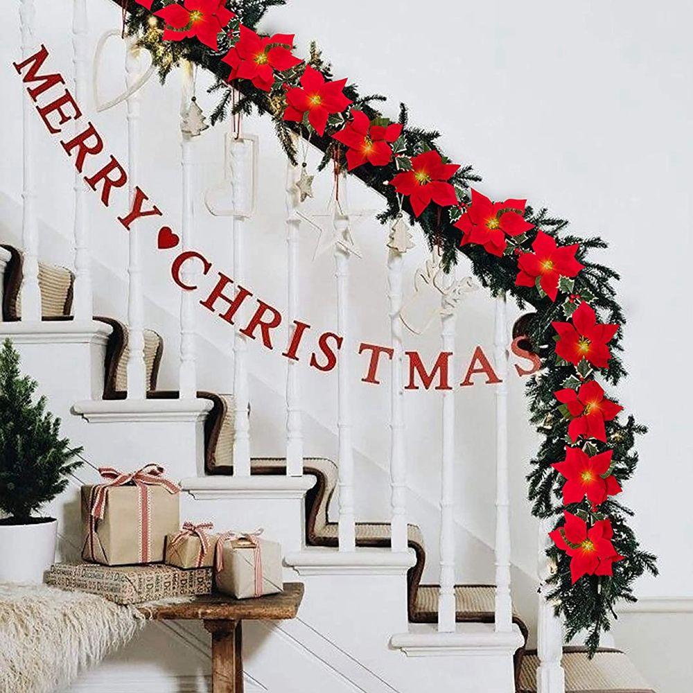 Poinsettia Flowers Christmas Christmas Decorations Christmas Garland String Lights Home Decor