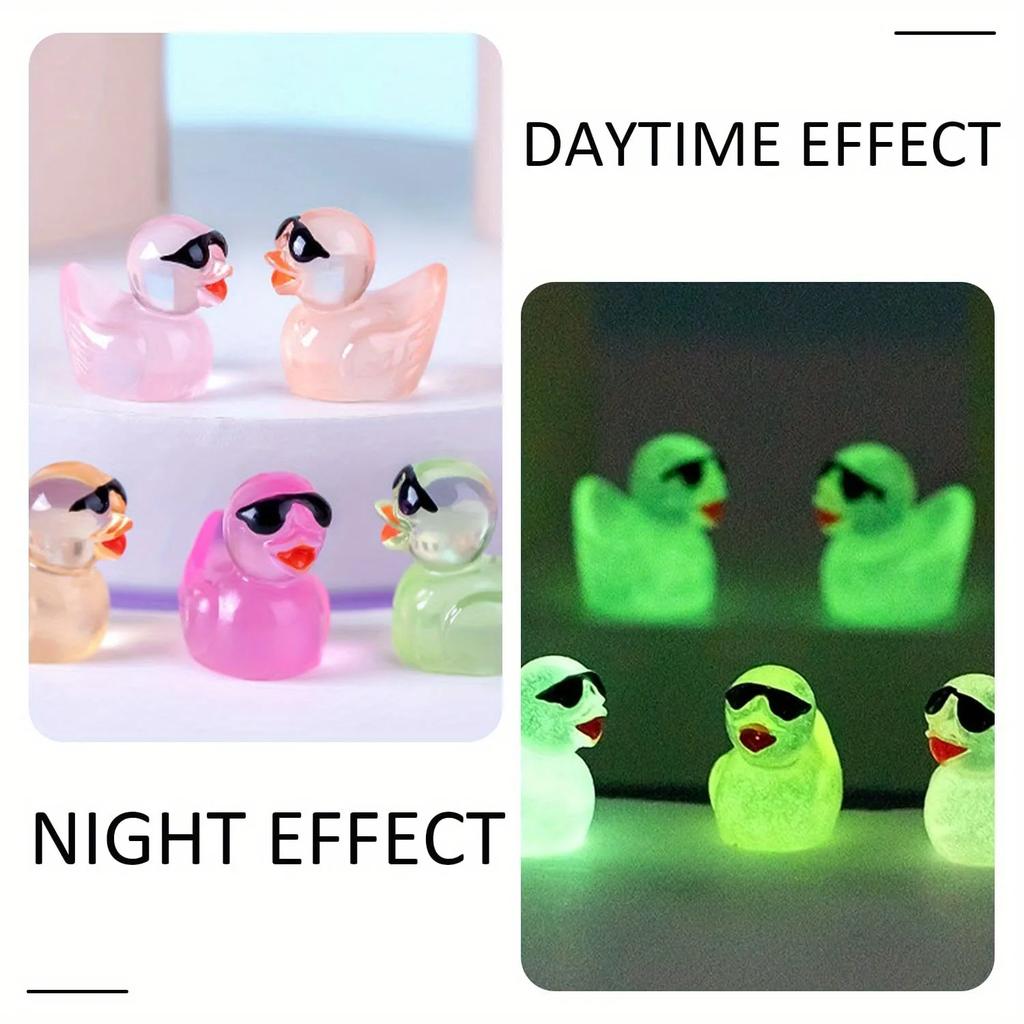 50/100Pcs, Luminous Mini Resin Duck With Sunglasses, Mini Resin Duck Bulk Duck Set, For Outdoor Potted Micro Decor Holiday Decor