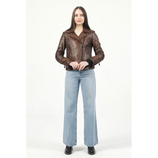 Damenjacke Yb-2164 Damenjacke aus echtem Leder mit Reißverschluss