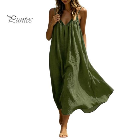 Soft Fabric Dress Women's Spaghetti Strap Beach Sundress, Summer Sleeveless V Comfortable Neck Cami Dress, Loose Flowy Vacation Long Versatile Holiday