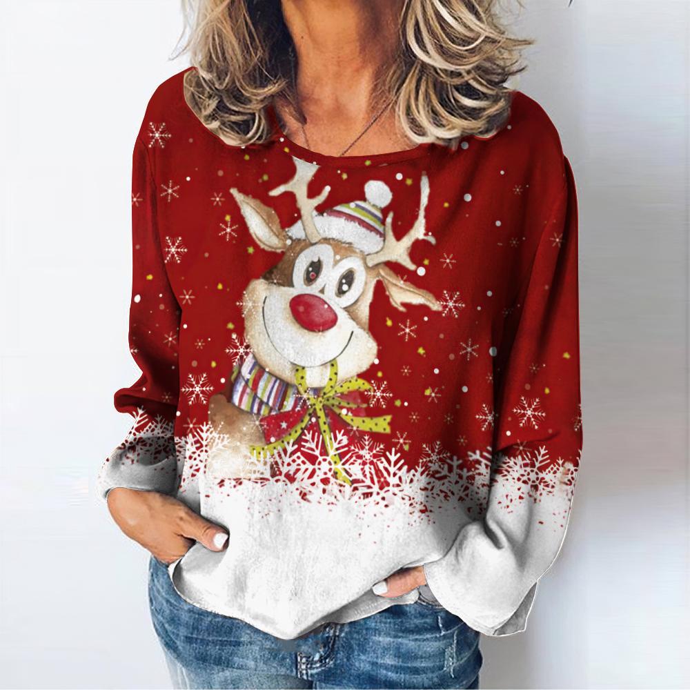 Christmas Women's T-shirt Autumn O-neck Sweater Snowman Print Long Sleeve Female Harajuku Streetwear Oversized Clothing For Lady
