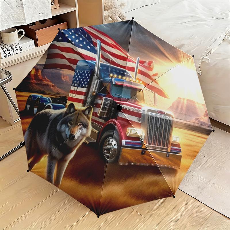 1pc American flag patriotic pet Umbrella Portable Folding Umbrella Iron Frame Hole Bone Structure Outdoor Home Umbrella